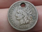 1881 Indian Head One Cent Penny- Fine/VF Details, Partial LIBERTY, Holed
