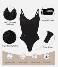 SHAPERX Bodysuit Tummy Control Shapewear- Thong Bodysuit L / XL 5215 Black New