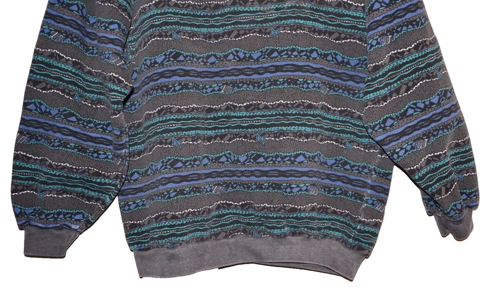 90-е Винтажный МОЛНИЯ БОЛТ серый, бирюзовый и синий пуловер толстовка средний - Изображение 3 из 4