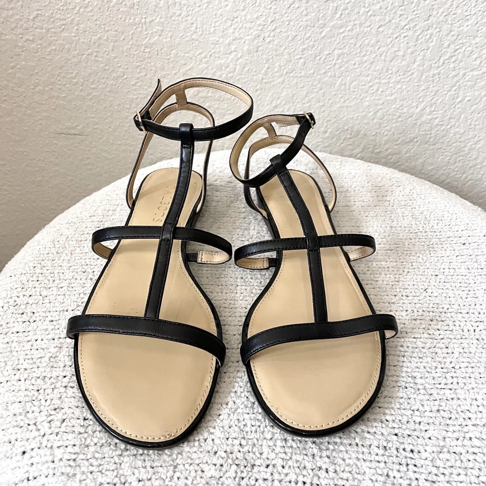 Sandalia de gladiador de cuero margarita Talbots para mujer 7,5 hebilla al tobillo negra Foto 3 de 4