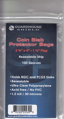 Certified Graded Coin Slab Protector 100 Resealable Poly Bags PVC Free NGC PCGS