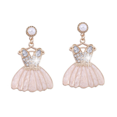 Beige Enamel Rhinestone Princess Ballet Dress Stud Earrings | eBay