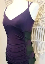 Moda International Purple Pencil Dress With Black Cross Straps On Side Size S/P