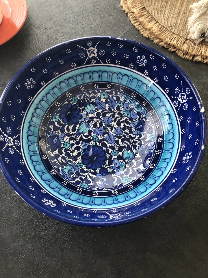 Hermosos cuencos de cerámica turcos coloridos azules hechos a mano colores vibrantes Foto 4 de 4