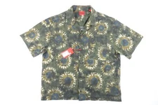 HUGO BOSS EGEENO FLORAL GREEN BLUE LARGE SHORT SLEEVE BUTTON FRONT SHIRT