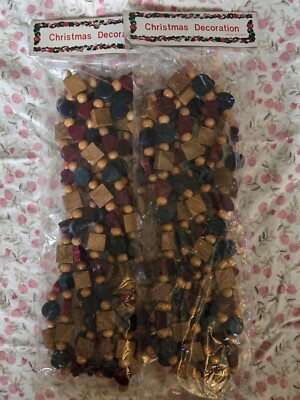 2 Strands Wooden Christmas Decor Blocks, Uses: Tree/ DIY/ Home Decorating, New 