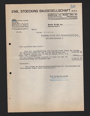BERLIN, Brief 1933, Emil Stoecking Baugesellschaft mbH Fassaden-Renovierung