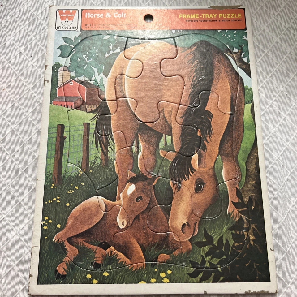 Rompecabezas de colección 1977 Whitman marco bandeja caballo y potro granja 11" Foto 2 de 4