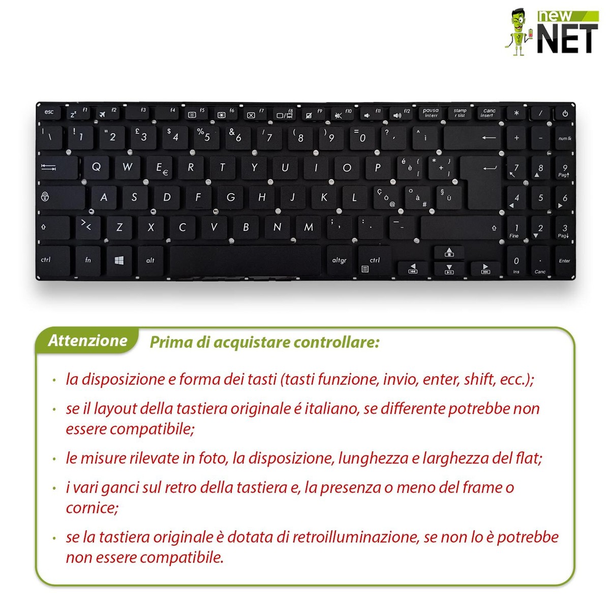 INFOELETTRONICA LO STORE DELLA CONVENIENZA E QUALITA' Tastiera Italiana Compatibile con ASUS F552E F552EP F552EA F552CL F552LD
