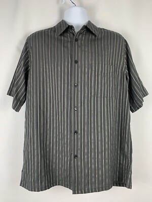 Consensus Trip Ready Mens Top Casual Button Up Shirt Short Sleeve Striped Medium