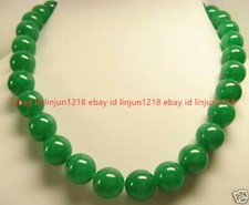 AAA Natural Beautiful 8/10/12mm Green Jade Round Beads Necklace 18"