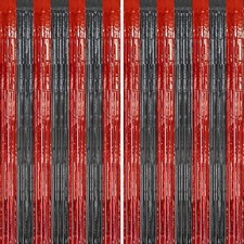 2 Pack Foil Fringe Backdrop - Red Black Shiny Tinsel Curtains for Party Decor...