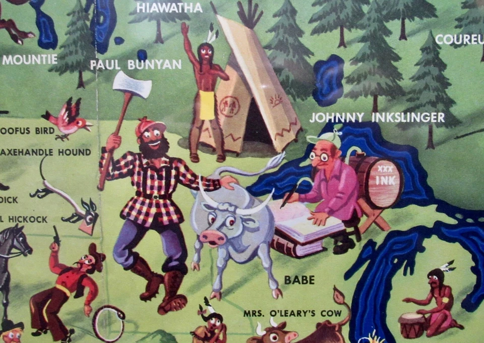 AMERICAN FOLKLORE & LEGENDS  LARGE MAP JOHN McKEE VERY GOOD COND. 1950 - Image 3 of 3