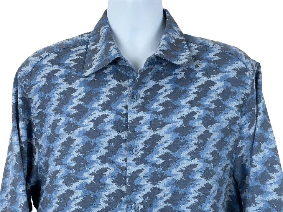 Camisa Jhane Barnes Abotonada Para Hombre Talla XL Microfibra Algodón Seda Tonos Azules Foto 2 de 4
