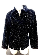 Christopher & Banks Womens Black Textured Velvet Animal Print Jacket Size M