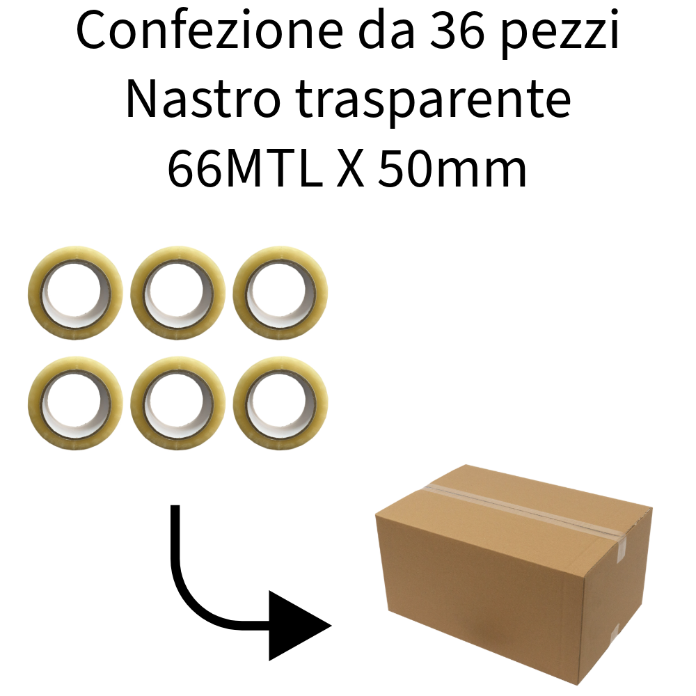 Nastro Adesivo Trasparente Ultra Forte 50 Mm X 66 M - Confezione Da 36 Rotoli Per Imballaggi E Riparazioni
