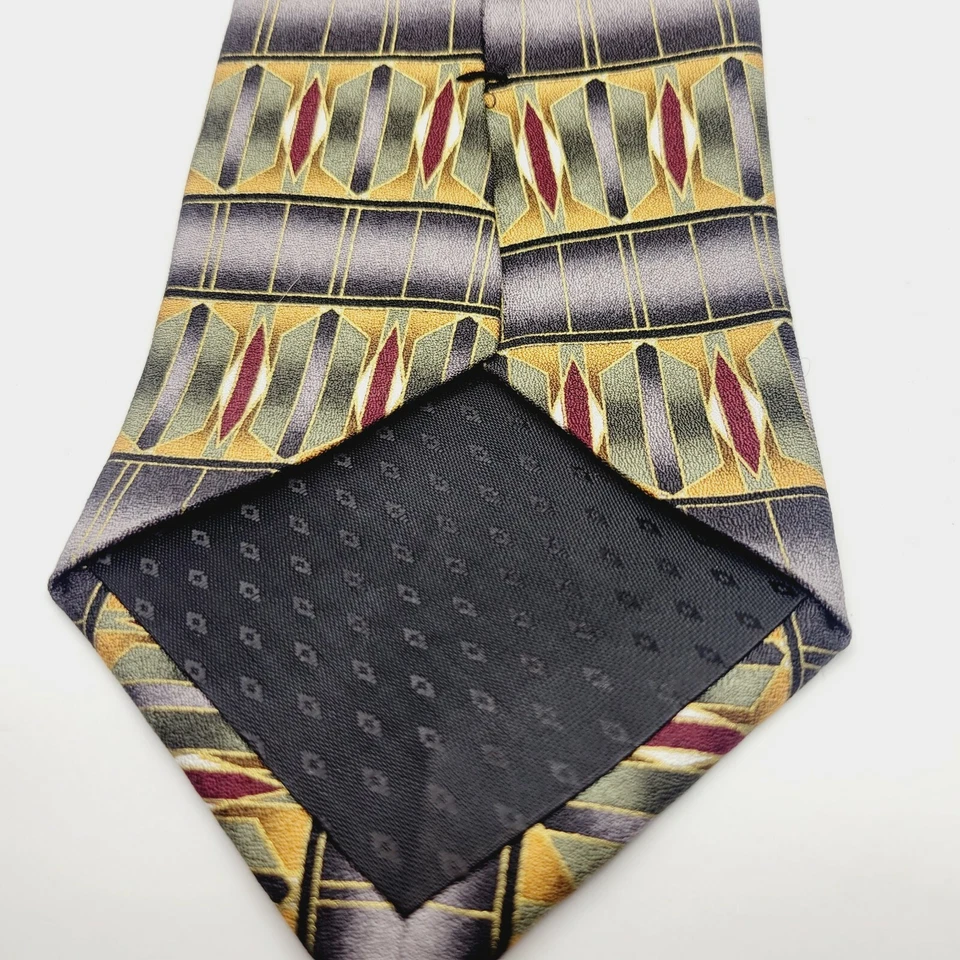 Corbata geométrica vintage para hombre plateada negra marrón oliva corbata Johnston & Murphy Foto 3 de 4