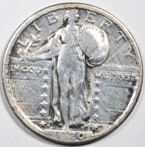1920-D STANDING LIBERTY QUARTER ~ CLEANED, SCRATCHES ~ BOLD DATE VF/XF DETAILS!