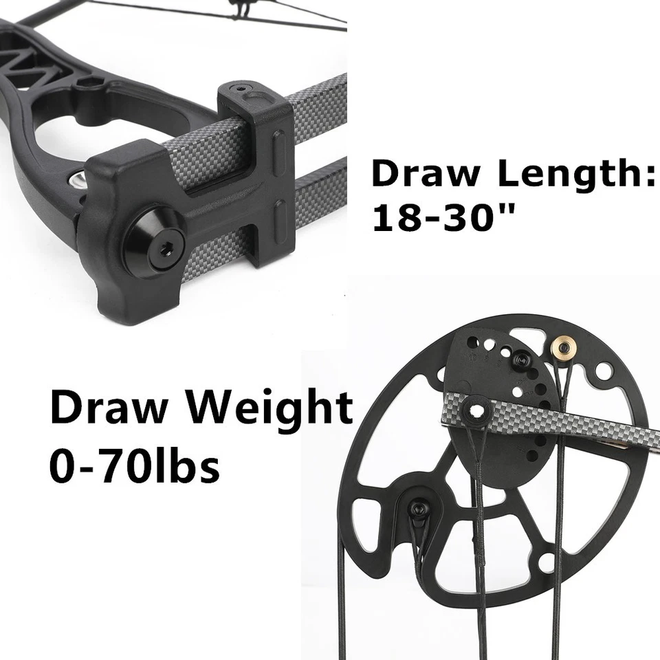 33" Compound Bow Arrow Set Adjustable 0-70lb 320fps Archery Bow Hunt Shoot RH LH - Image 3 of 4