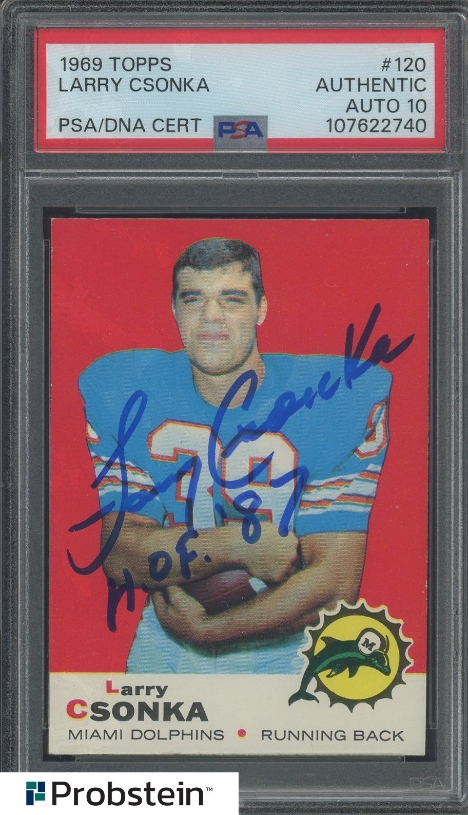 Larry Csonka HOF Signed 1969 Topps Football #120 RC Rookie PSA/DNA AUTO 10