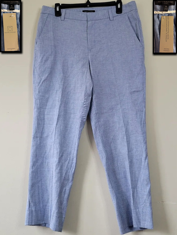 NWT BANANA REPUBLIC BLUE CHAMBRAY LINEN BLND STRAIGHT LEG AVERY PANTS TROUSER 16