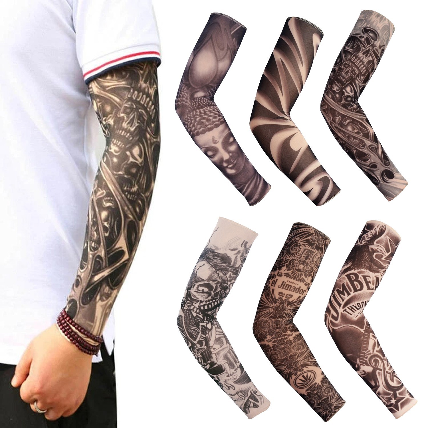 6 Pcs Tattoo Cooling Arm Sleeves UV Sun Protection Unisex Basketball Golf Sport