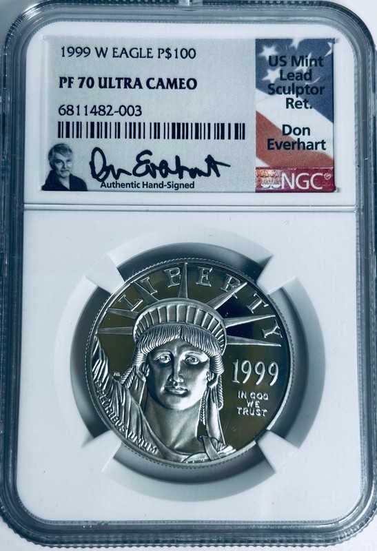 1999 W 1 Toz Proof Pure Platinum Eagle $100 Dollars .9995 Bullion PF-70 Signed
