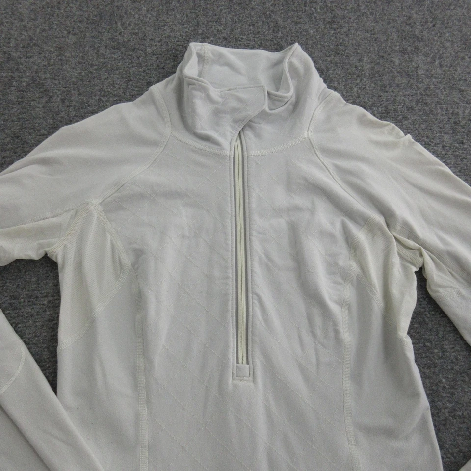 Pullover Lululemon para mujer 4 blanco media cremallera correr agujeros para los pulgares bolsillo trasero yoga Foto 2 de 4