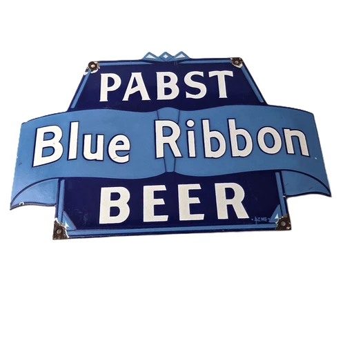 Vintage Pabst Beer Sign - Adult Beverage Blue Ribbon Gas Station Porcelain Sign