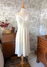 Vintage 60s Dixie Belle Offwhite Nylon Slip Lace, Bow, Rosette, Adjustable Strap