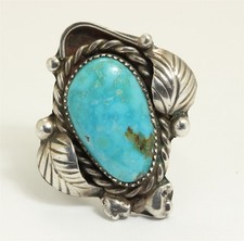 Vintage Navajo Sterling Silver Ornate Blue Turquoise Blossom Ring Size 6