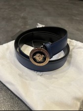Versace Gold Medusa-Buckle Blue Leather Belt 105 CM 42 Inches 600