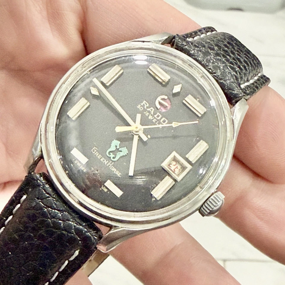 Reloj suizo vintage Rado Green Horse 30 joyas cuerda manual fecha para hombre 38 mm ¡FUNCIONA! Foto 4 de 4