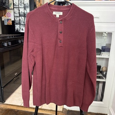 Goodthreads Waffle Knit Henley Long Sleeve Cotton - Red (Small)
