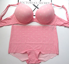 VICTORIA'S SECRET PINK Super Push-Up Bra and Panty Set VS Pink Hearts 36D 36DD