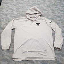 Under Armour Sweatshirt Mens XL Beige Pullover Hoodie Pocket Long Sleeve