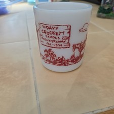 VINTG DAVY CROCKET FRONTIERSMAN FIRE KING MILK GLASS CUP MUG WESTERN/COWBOY RED
