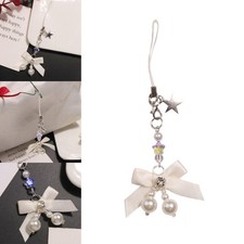 Pearls Beaded Phone Lanyard Bowknot Pendant Wrist Strap Detachable Phone Chain