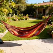 Hamac Suspendu Portable Coton Rayé 2 Places Camping Jardin 200kg