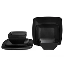 Melamine 12pcs Classic Square Dinnerware Set, Concise Plates and Bowls Set, S...