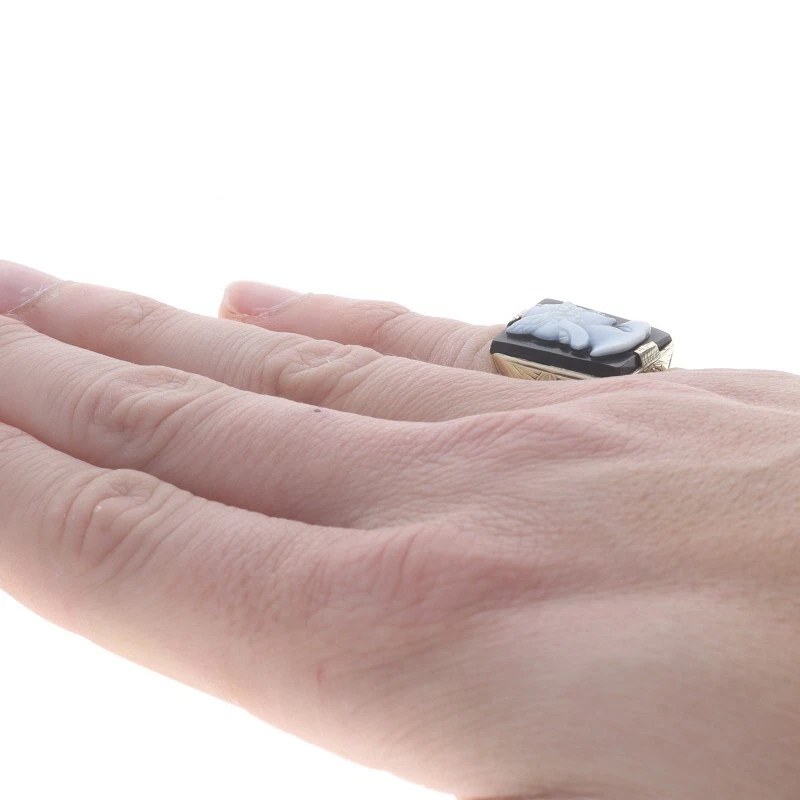 Anillo para hombre Hermes dios griego Art Deco ágata golpeada oro amarillo 14k mitología camafeo Foto 4 de 4