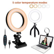 Video Conference Lighting Kit Ring Light 5 Dimmable Color Clip on Laptop Monitor