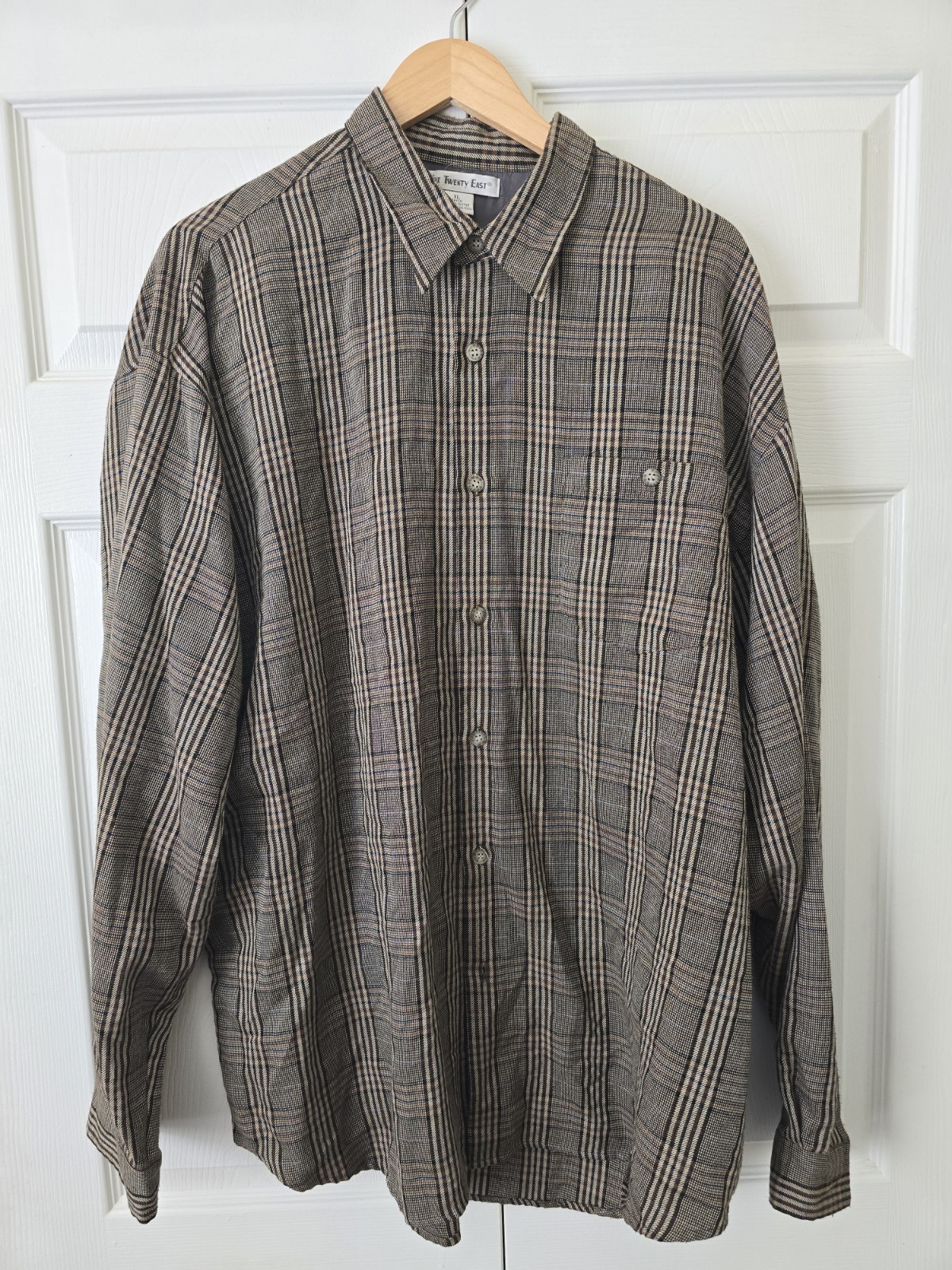 Nine Twenty East Menswear brown Plaid Button Down Shirt Mens XL Long Sleeve