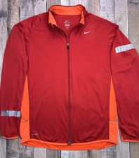 Nike Dri-Fit Mens L Full Zip Running Jacket Element Red Orange Reflective