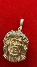 14K Gold Jesus Head Pendant – Natural Diamond Crown