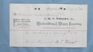 1887 Georgetown Colorado M Wright Blacksmithing & Wagon Repair Billhead CCC Mine