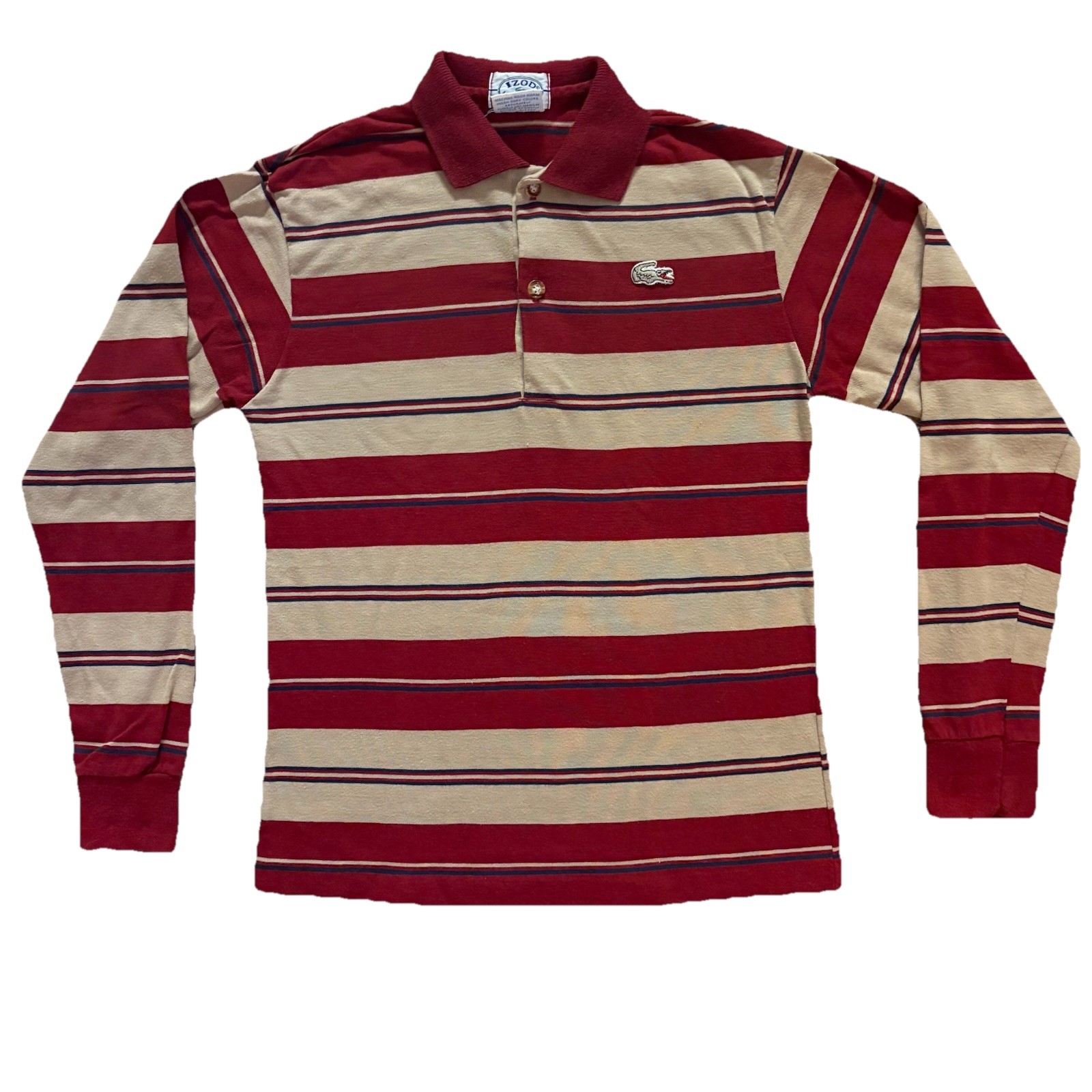 Vtg 80s Izod Lacoste Striped Polo Shirt Boys Single Stitch Size 16