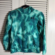 Under Armour Boys Hoodie Teal Green Abstract Print Fleece Sweatshirt YMD Medium