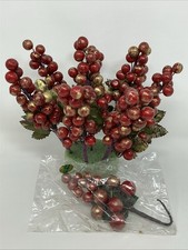 Vintage Red w Gold Berry Picks 6  Long Christmas Holiday Home Decor Lot Of 9