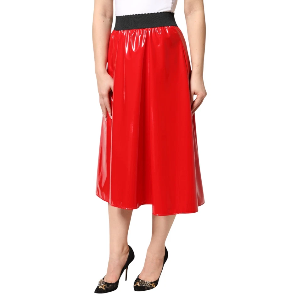 Falda DOLCE & GABBANA Rojo Brillante Poliéster Cintura Alta Midi IT40/US6/S 1050usd Foto 2 de 4